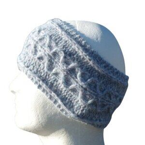 Alpaca Aran Cabled Headband Women's Ear Warmer Handmade Knit Ice Blue